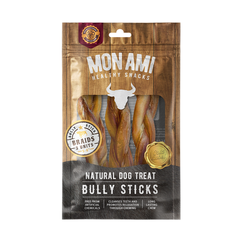 Mon Ami Bully Stick Braided 6" 3pcs.
