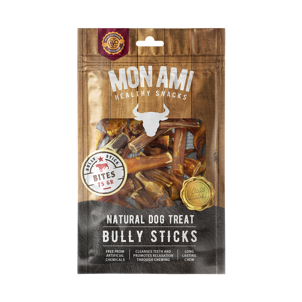 Mon Ami Bully Stick Bites 1.5&quot; a 3&quot; 75Gs.