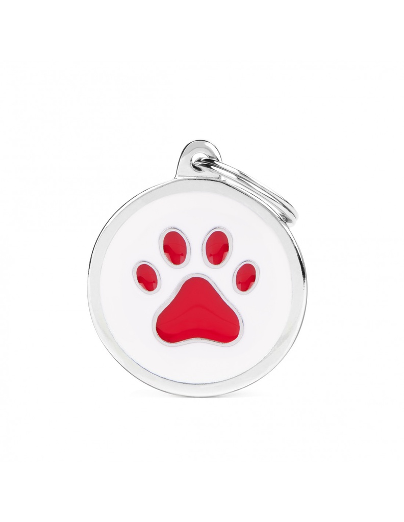 White Big Circle Red Paw
