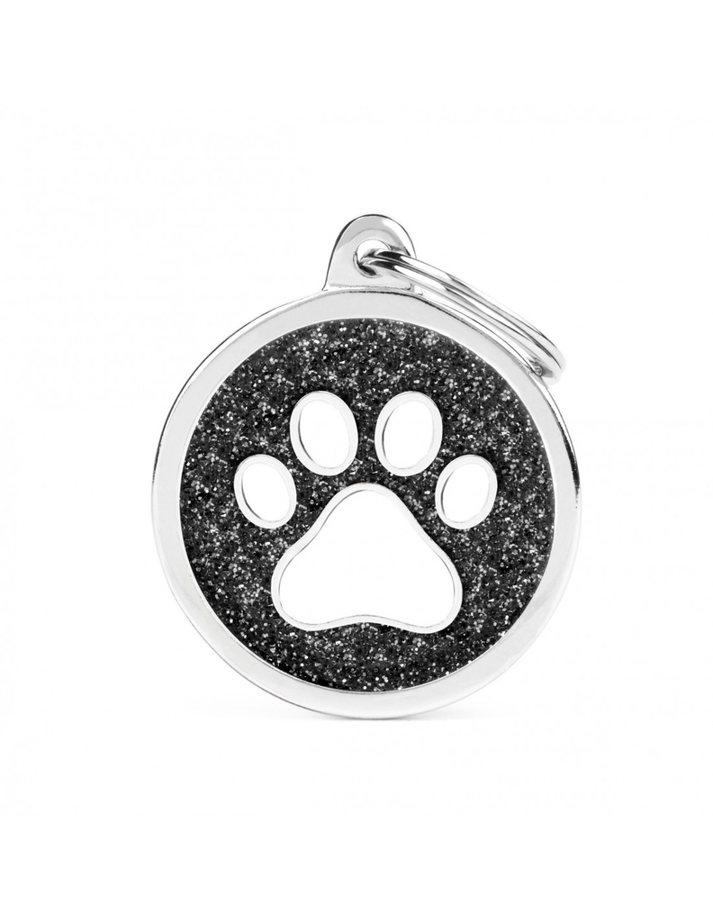 Black Big Glitter Circle White Paw