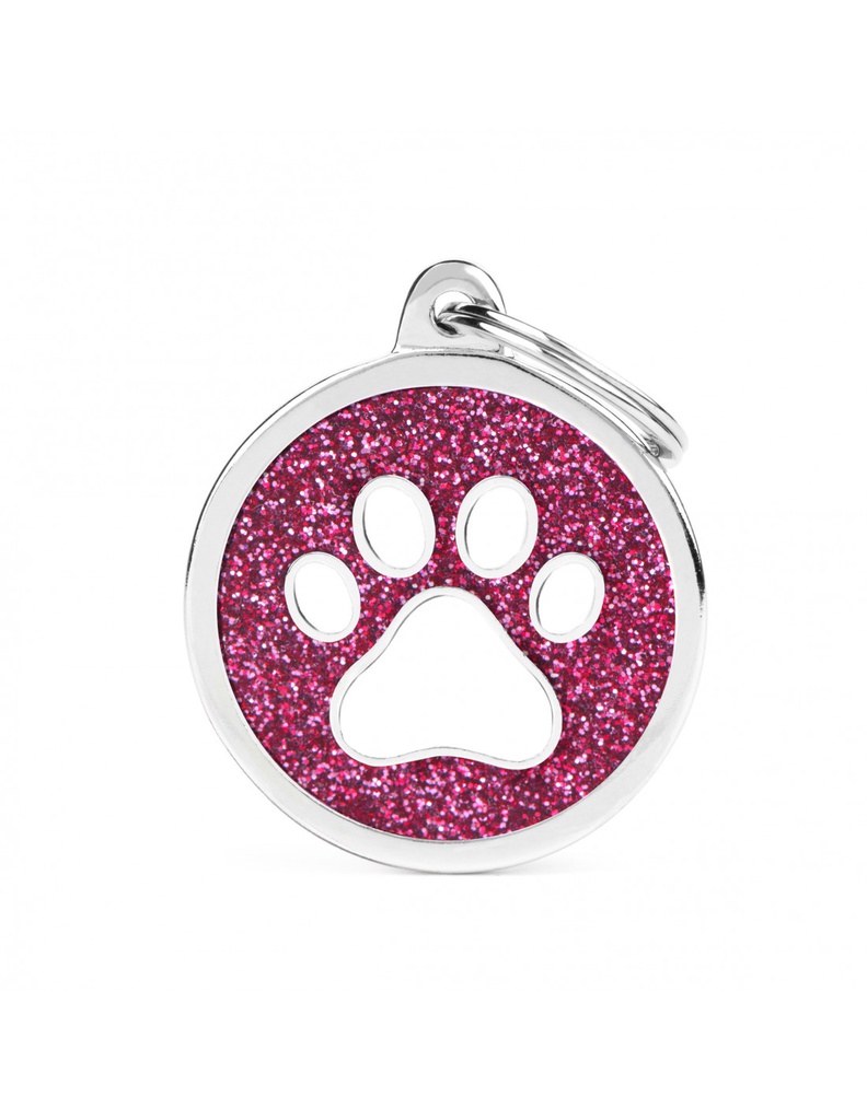 Pink Big Glitter Circle White Paw