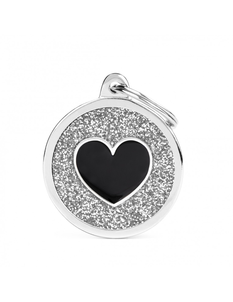 Grey Big Glitter Circle Black Heart