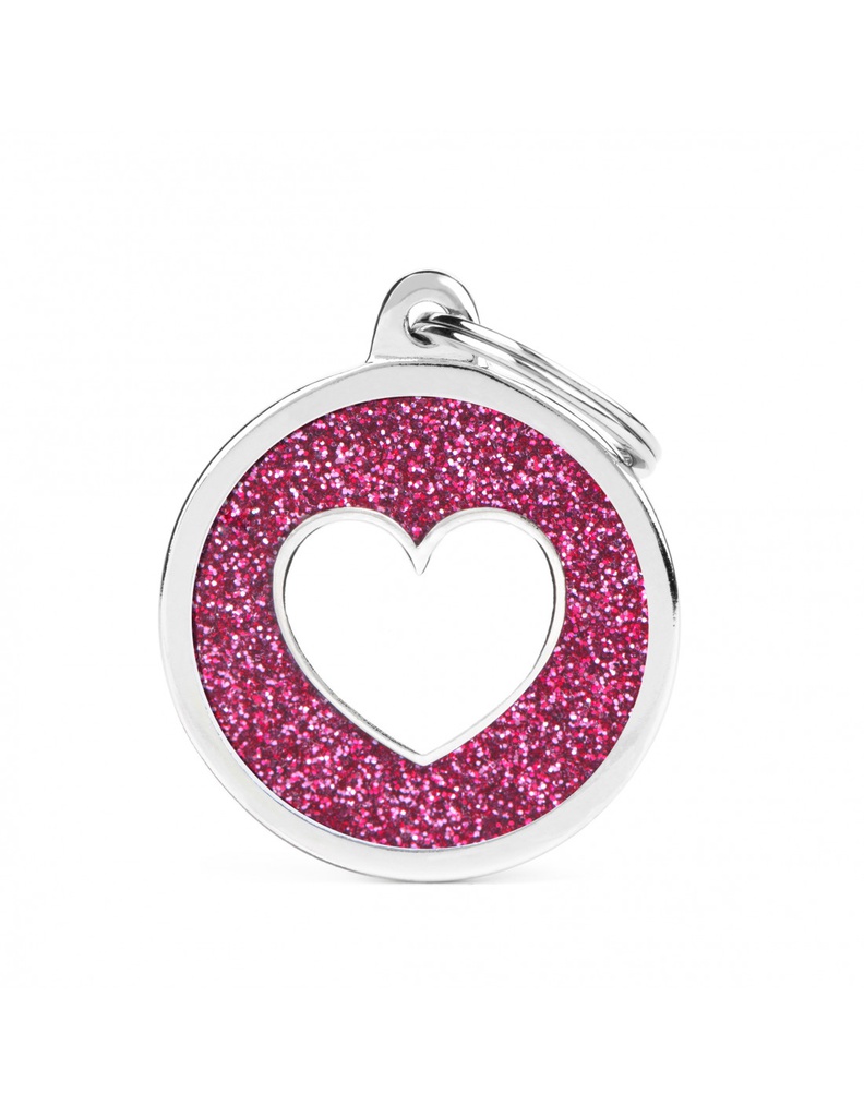 Pink Big Glitter Circle White Heart
