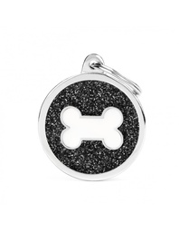 [08000552] Black Big Glitter Circle White Bone