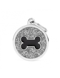 [08000554] Grey Big Glitter Circle Black Bone