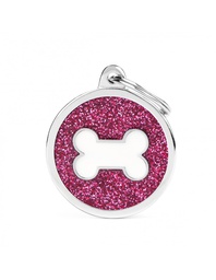 [08000556] Pink Big Glitter Circle White Bone