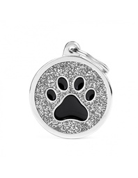 [08000560] Grey Big Glitter Circle Black Paw