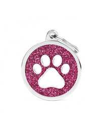 [08000562] Pink Big Glitter Circle White Paw