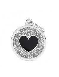 [08000566] Grey Big Glitter Circle Black Heart