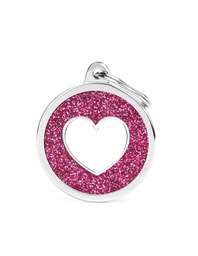 [08000568] Pink Big Glitter Circle White Heart