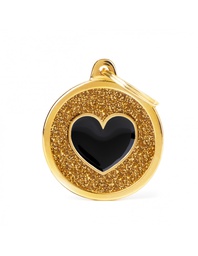 [08000570] Gold Big Glitter Circle Black Heart