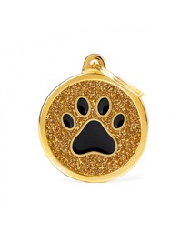 [08000572] Gold Big Glitter Circle Black Paw