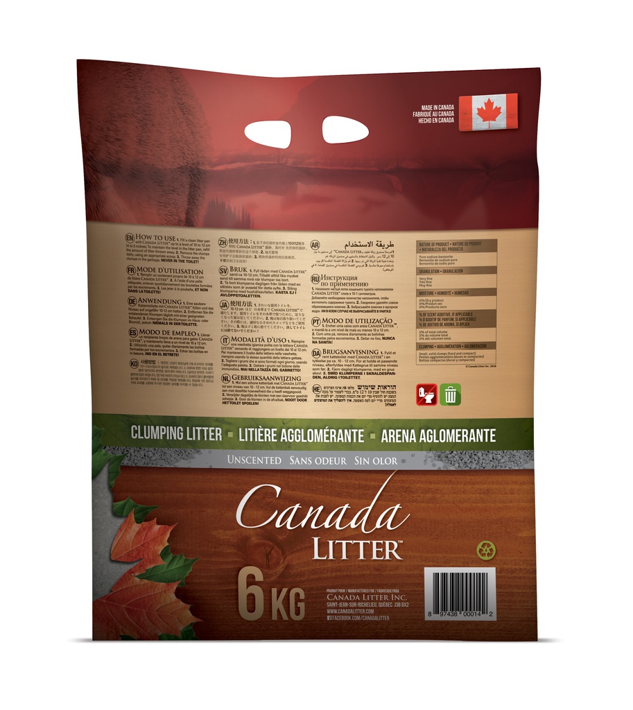 Canada Litter Unscented 6 Kg Back